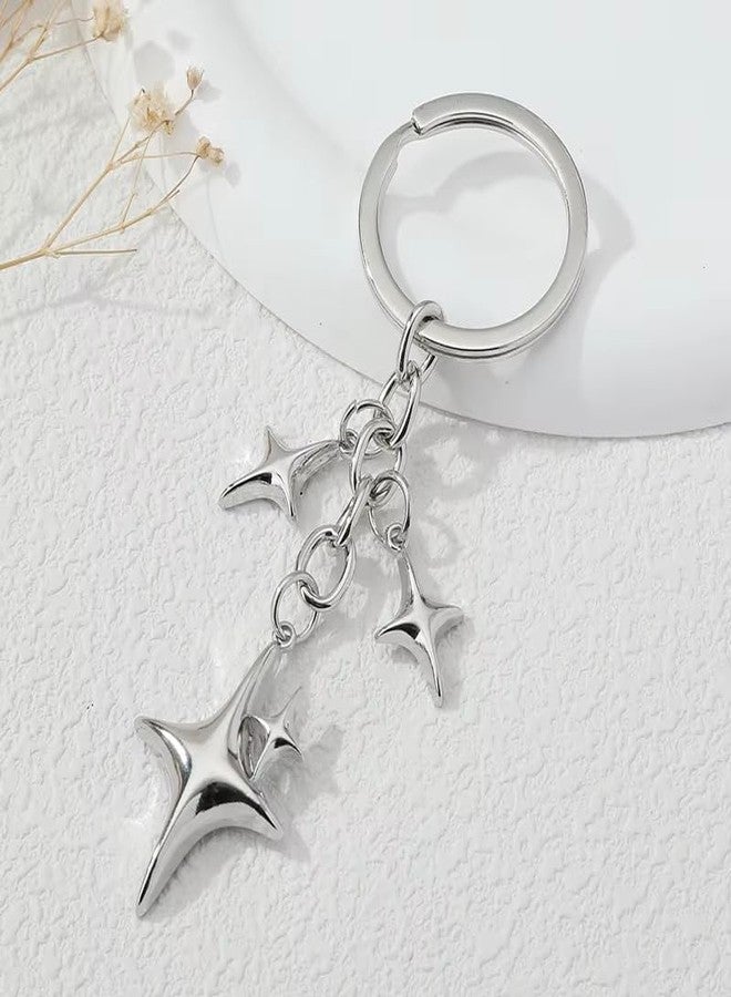 Luhaomisky 1Pc Silver Cute Star Moon Keychain Aesthetic Accessories Stainless Steel Key Ring Purse Handbag Backpack Bag Charms Car Holder Convenient to Carry Decoration Small in Size,Keyrings and Charms - Image 5